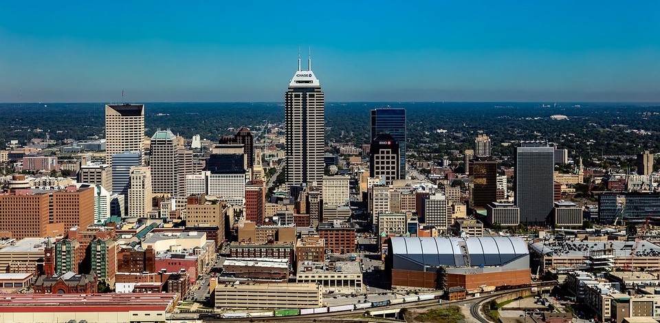 Aerial view of downtown Indianapolis, IN