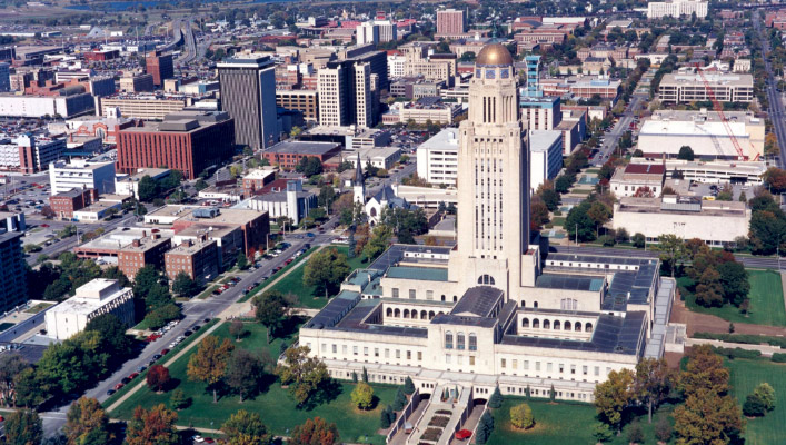 Aerial view of downtown Lincoln, Nebraska