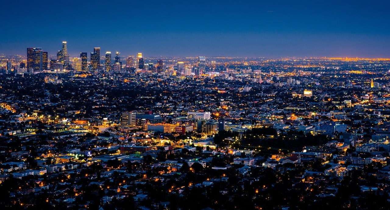Nighttime view of Los Angeles, CA
